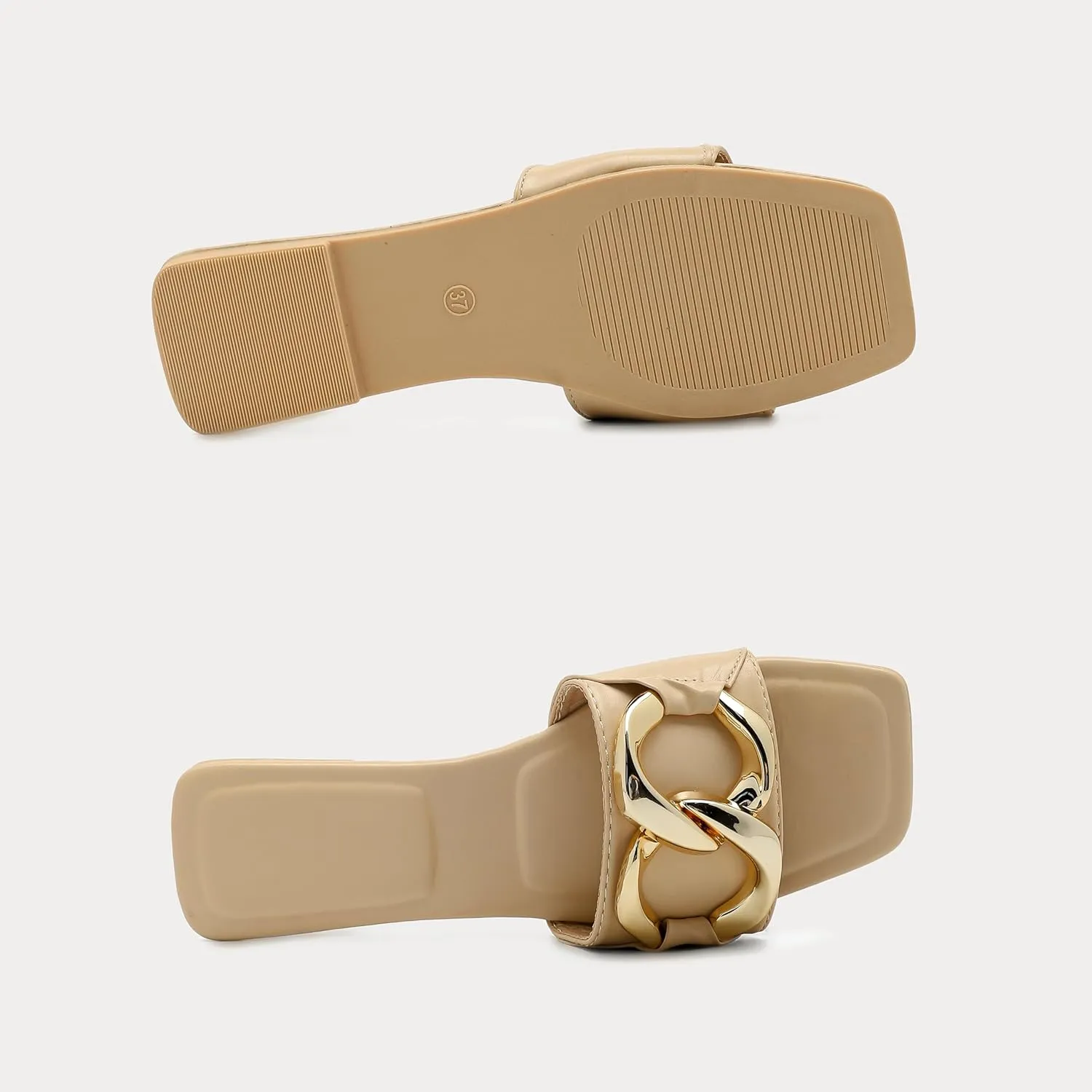 Women's Flat Slides square open toe Slippers Shoes Summer leather dressy sandals for women.