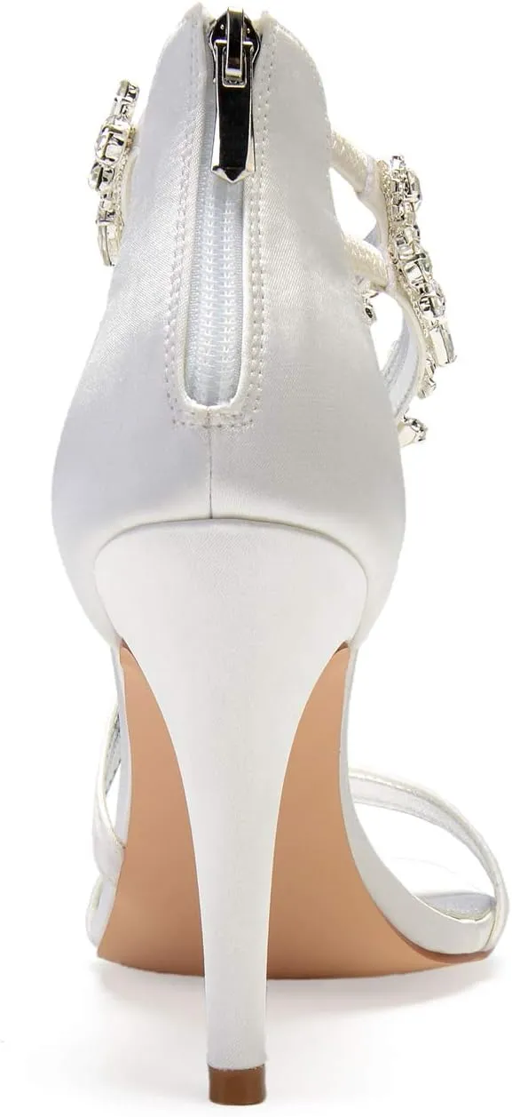 Women's Formal Wedding Sandals for Women High Stilettos for Bride Rhinestones Open Toe Heels Strappy Bridal Shoes