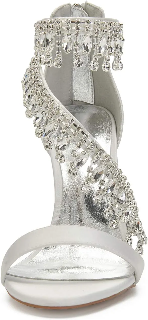 Women's Formal Wedding Sandals for Women High Stilettos for Bride Rhinestones Open Toe Heels Strappy Bridal Shoes