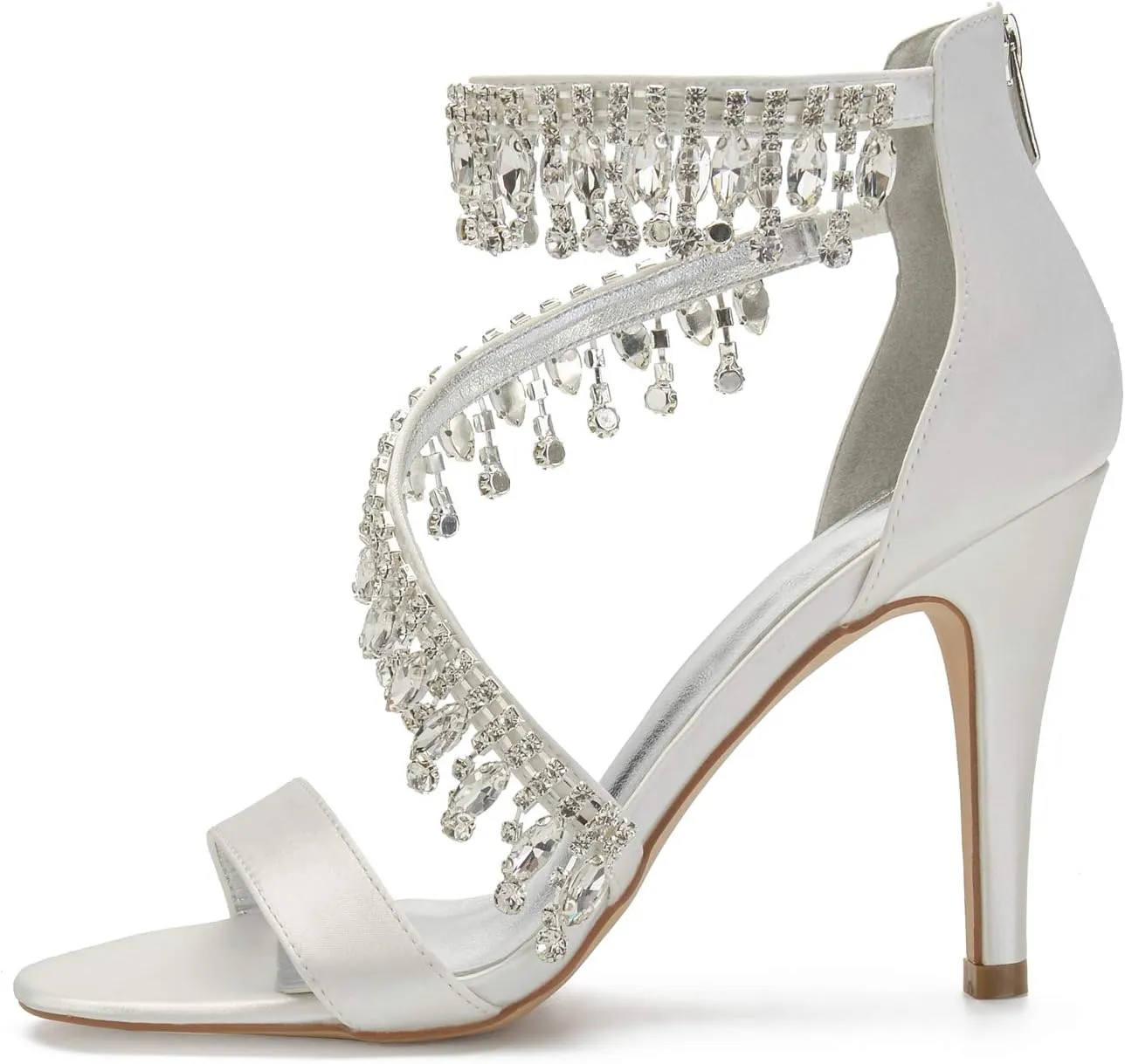 Women's Formal Wedding Sandals for Women High Stilettos for Bride Rhinestones Open Toe Heels Strappy Bridal Shoes