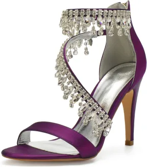Women's Formal Wedding Sandals for Women High Stilettos for Bride Rhinestones Open Toe Heels Strappy Bridal Shoes