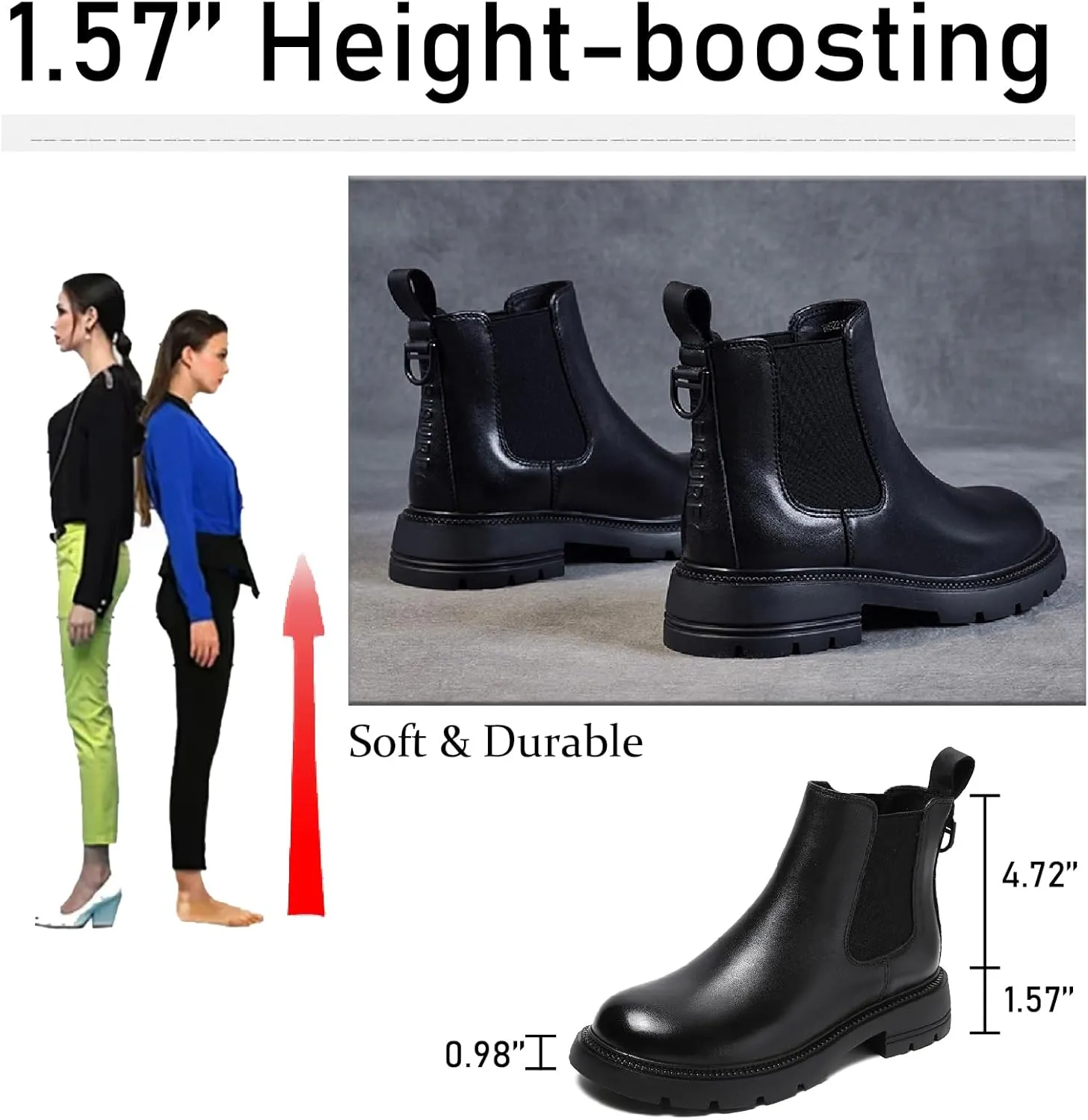 Women's Genuine Leather Chunky Heel Ankle Boots Fashion Comfortable Round Toe Non-slip Lug Sole Low Heel Booties Fall Winter Daily Work Dress Boots