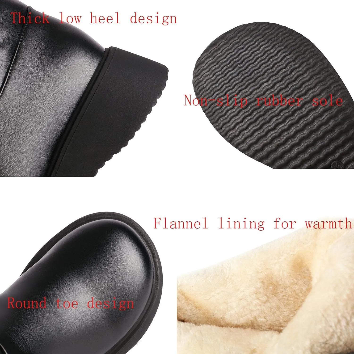 Women's High Boots, Plush Snow Boots Round Toe Thick Bottom Low Heel Front Lace Plush Warm Straight Boots Pu Raw Edge Non-Slip Fashionable and Comfortable Boots