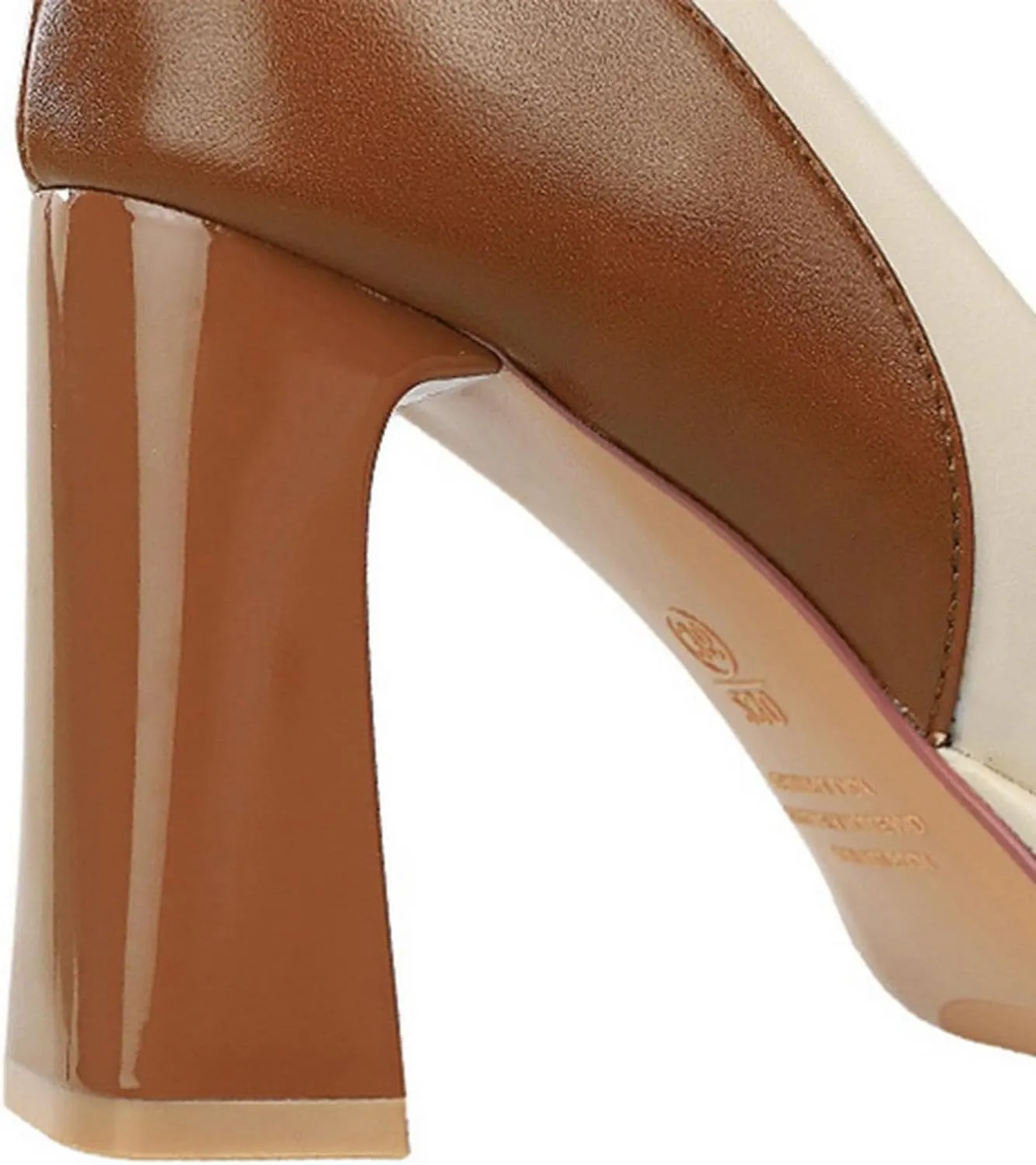 Women's High Heels Sandal Chunky Block Heel Close Toe Pumps Leather Slip On Square Toe Platform Causal Shoes