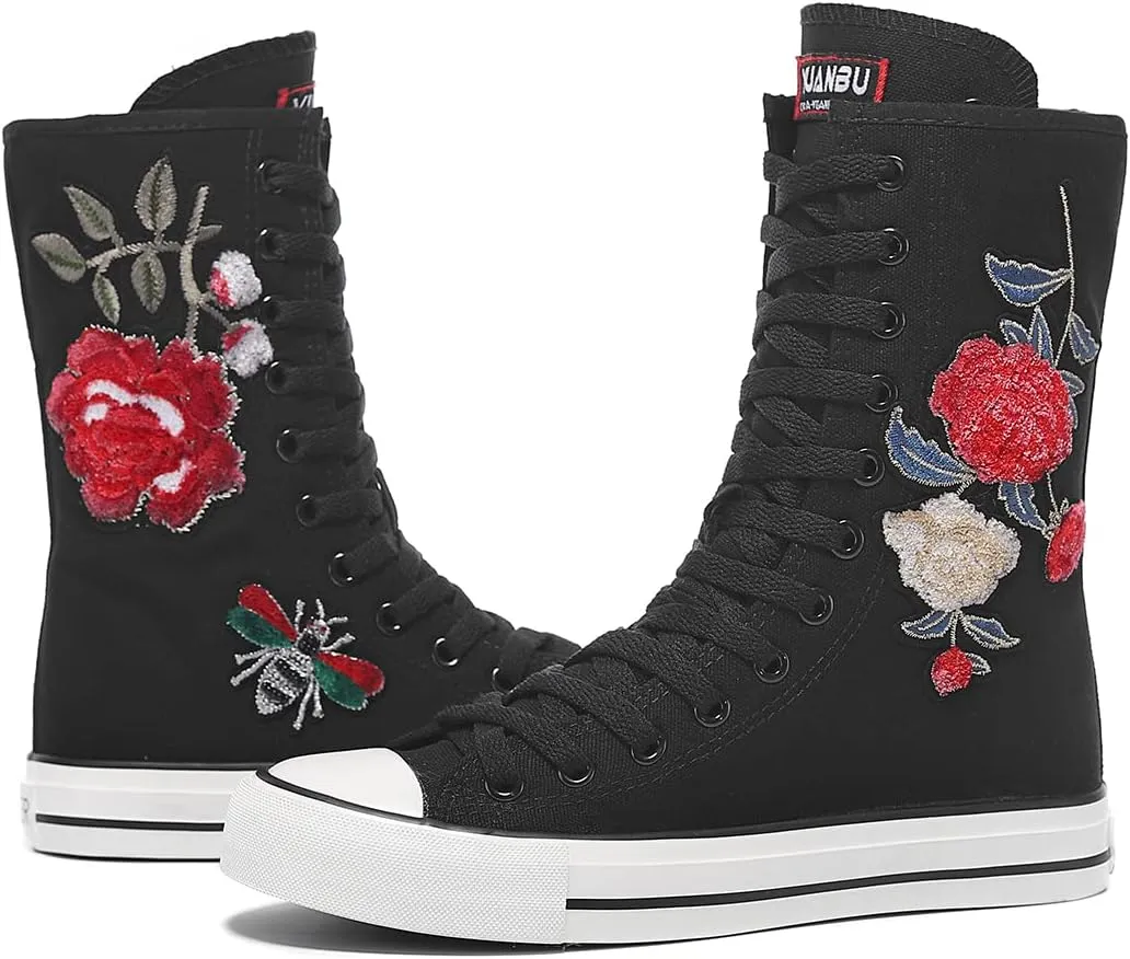 Womens High Top Canvas Sneakers Lace up Fashion Casual Shoes for Girls
