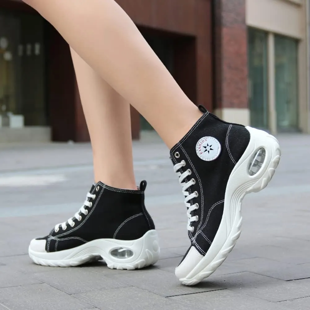 Women's High Top Heightened Sole Air Cusion Causal Fashion Sneakers Canvas Shoes