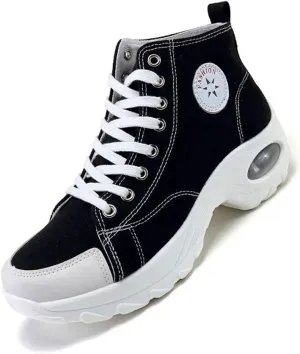 Women's High Top Heightened Sole Air Cusion Causal Fashion Sneakers Canvas Shoes
