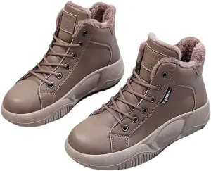 Women's High Top Thick Sole Boots,Cozy Thermal Fur Lining Non-Slip Fashion Boot Casual Lace Up Sneakers