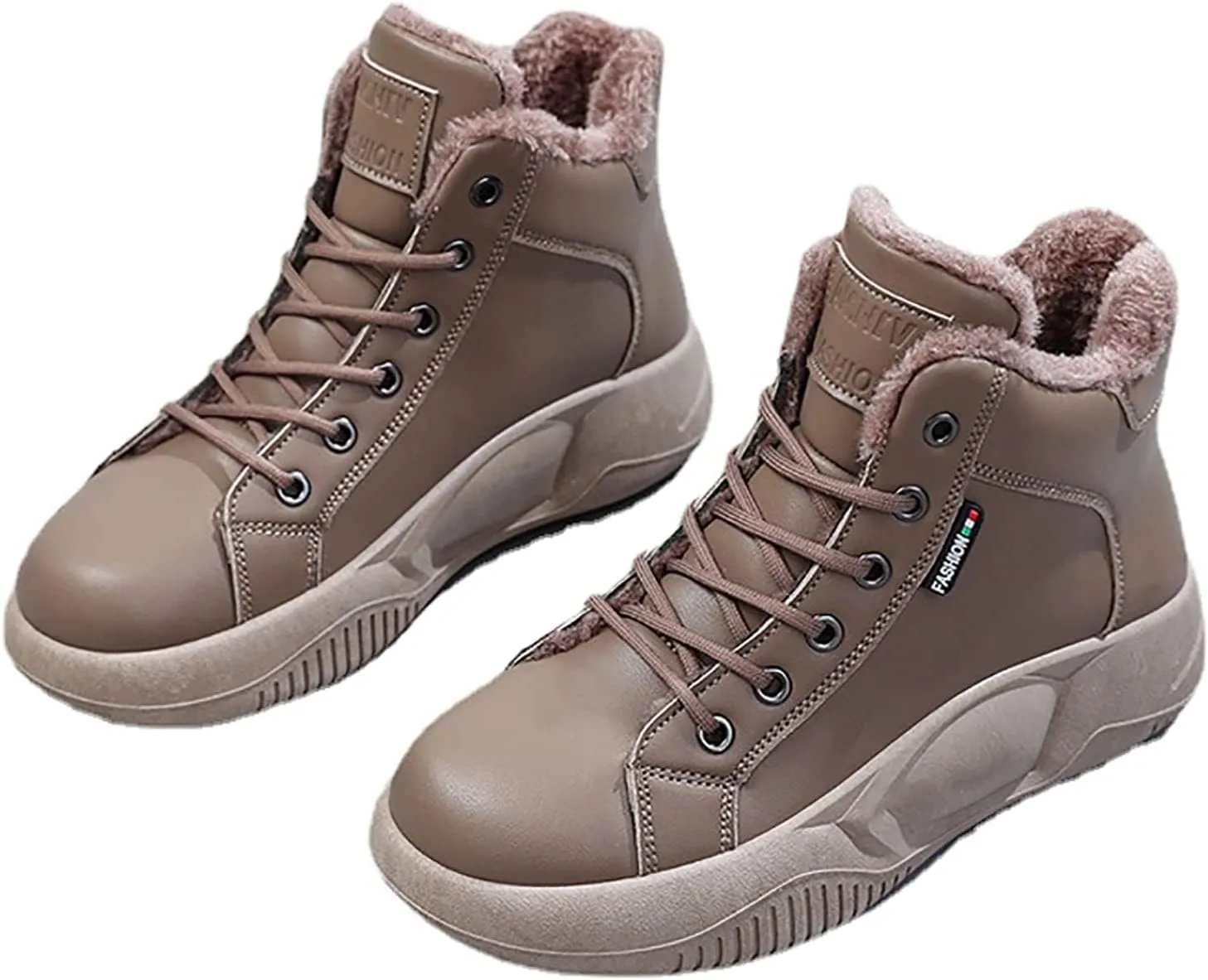 Women's High Top Thick Sole Boots,Cozy Thermal Fur Lining Non-Slip Fashion Boot Casual Lace Up Sneakers