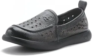 Women's Hollow Leather Soft Sole Loafers,Breathable Comfort Slip On Non-Slip Oxford Softsole Mom Walking Shoes Outdoor Moccasins Low Top Casual Sneakers
