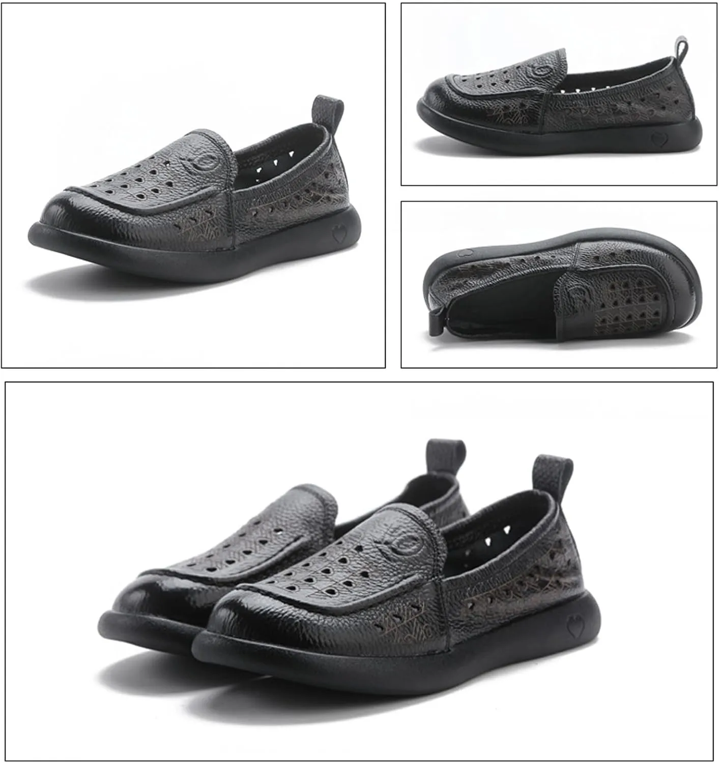 Women's Hollow Leather Soft Sole Loafers,Breathable Comfort Slip On Non-Slip Oxford Softsole Mom Walking Shoes Outdoor Moccasins Low Top Casual Sneakers