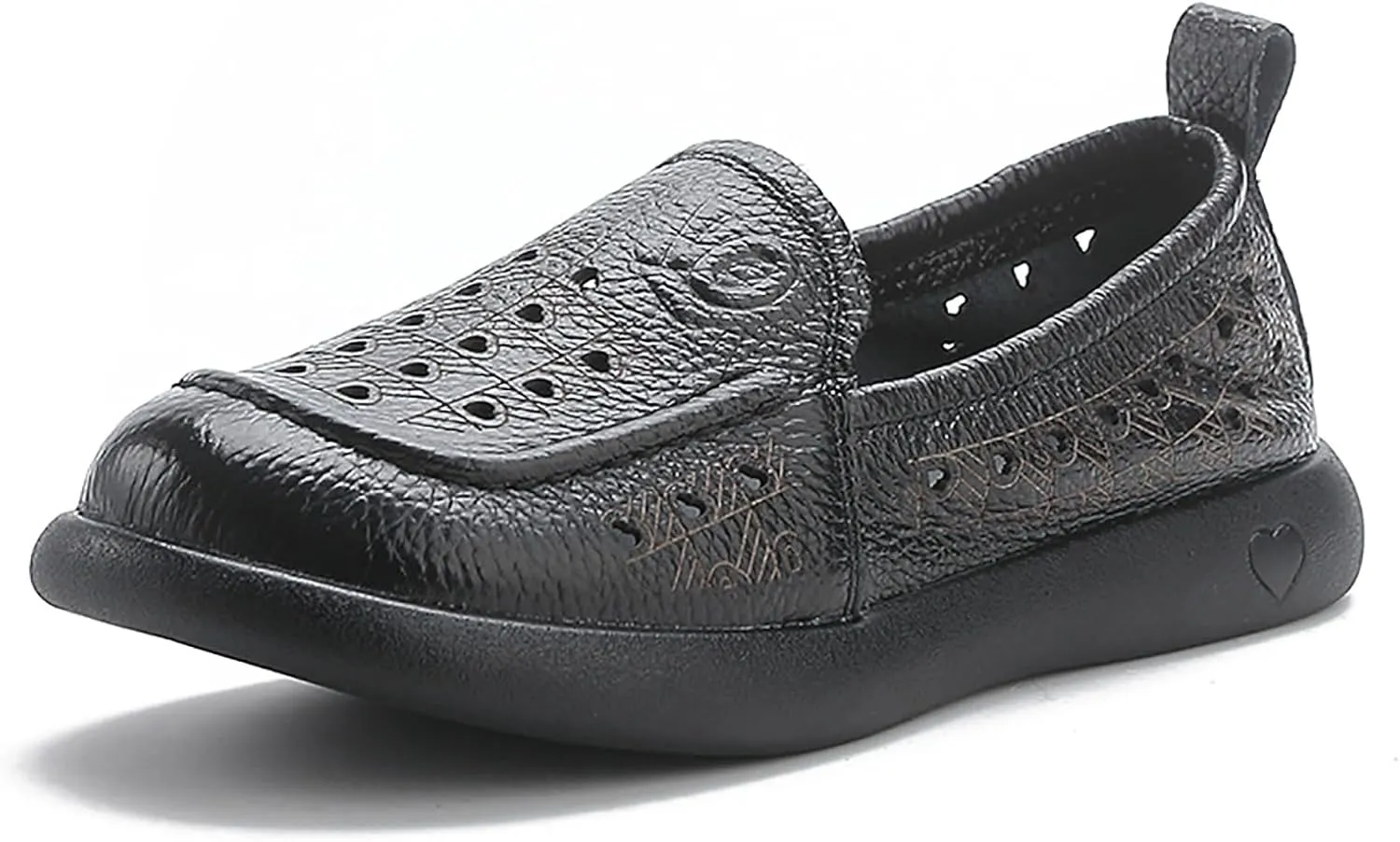 Women's Hollow Leather Soft Sole Loafers,Breathable Comfort Slip On Non-Slip Oxford Softsole Mom Walking Shoes Outdoor Moccasins Low Top Casual Sneakers