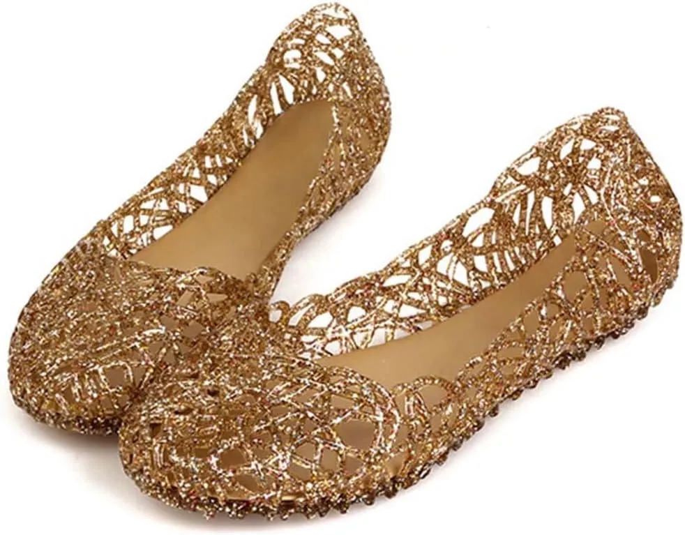 Women's Jelly Sandals Ballet Shoes Slip On Flats Hollow Out Loafers