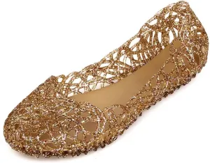 Women's Jelly Sandals Ballet Shoes Slip On Flats Hollow Out Loafers