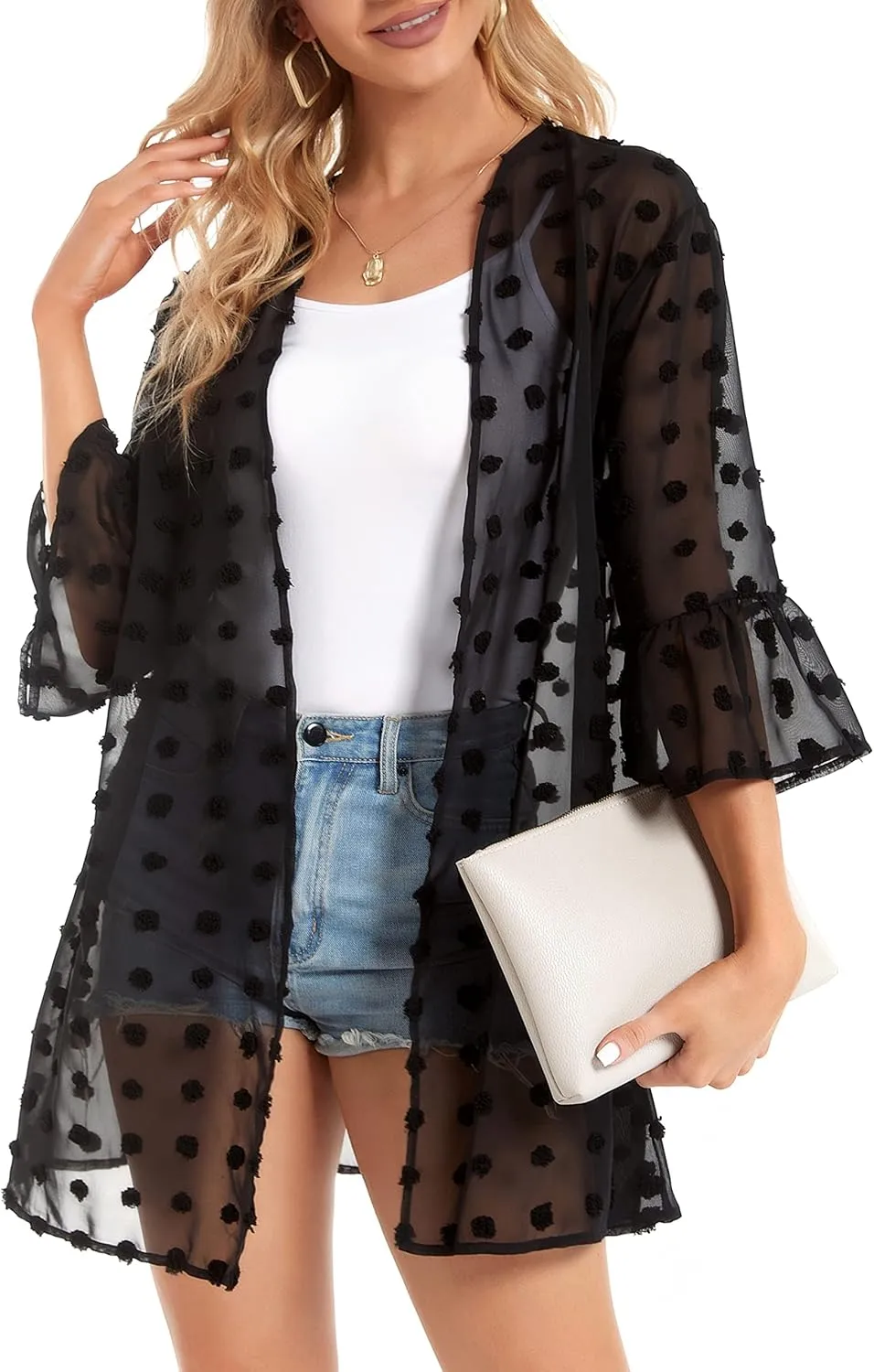 Women's Kimono Cardigans Floral Chiffon Loose Open Front Casual Summer Tops