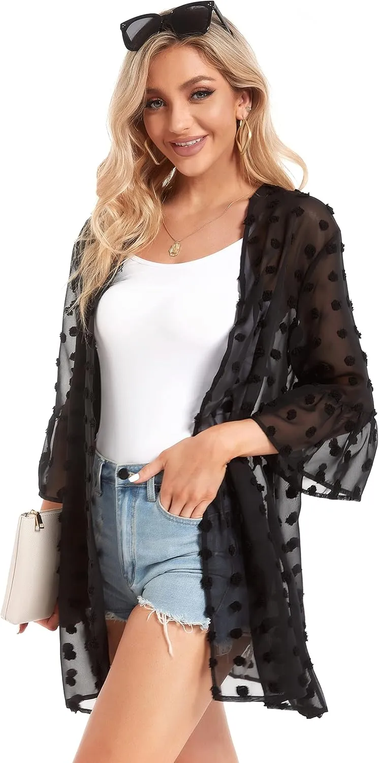 Women's Kimono Cardigans Floral Chiffon Loose Open Front Casual Summer Tops