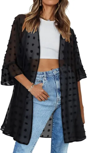 Women's Kimono Cardigans Floral Chiffon Loose Open Front Casual Summer Tops