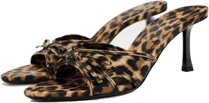 Womens Kitten Heels Bow Mesh Sandals Round Open Toe Slip On Low Slide Heeled Sandals