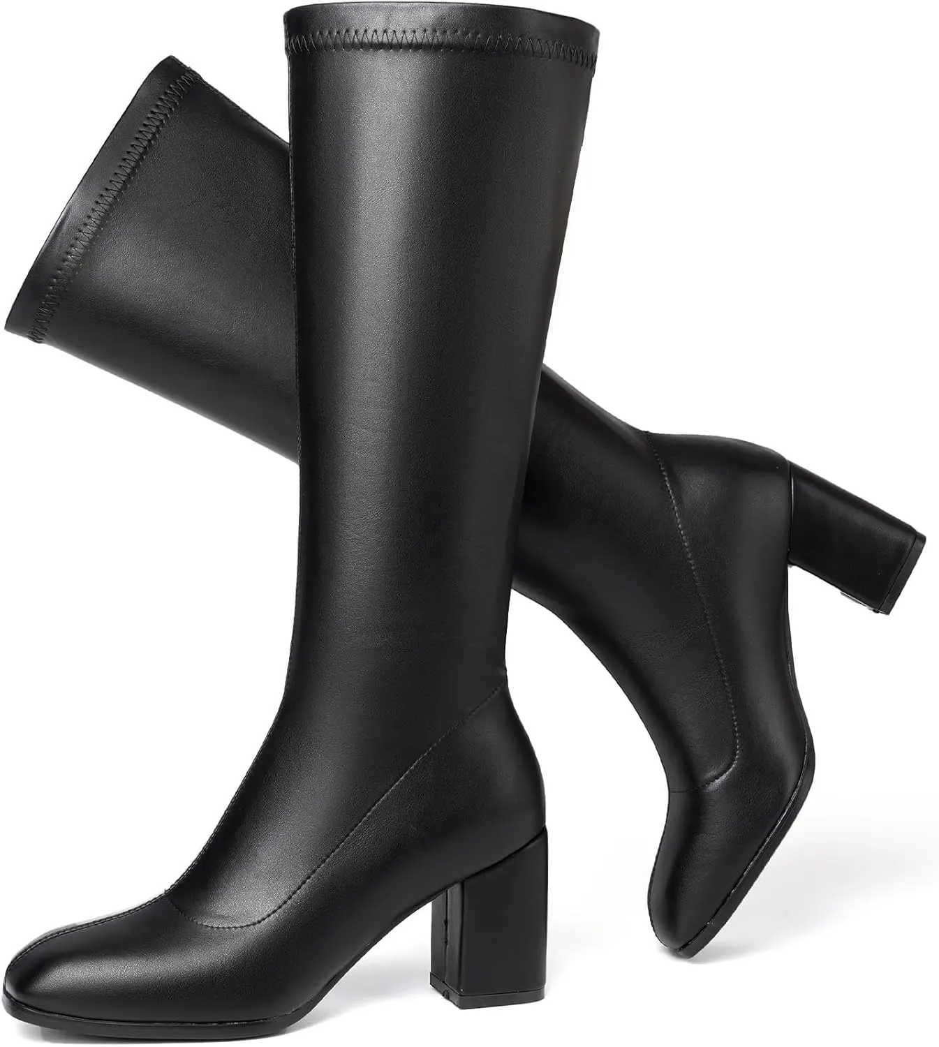 Women's Knee High Boots Square Toe Gogo Boots Long Chunky Heel Boots Fashion Tall Go Go Boots For Women