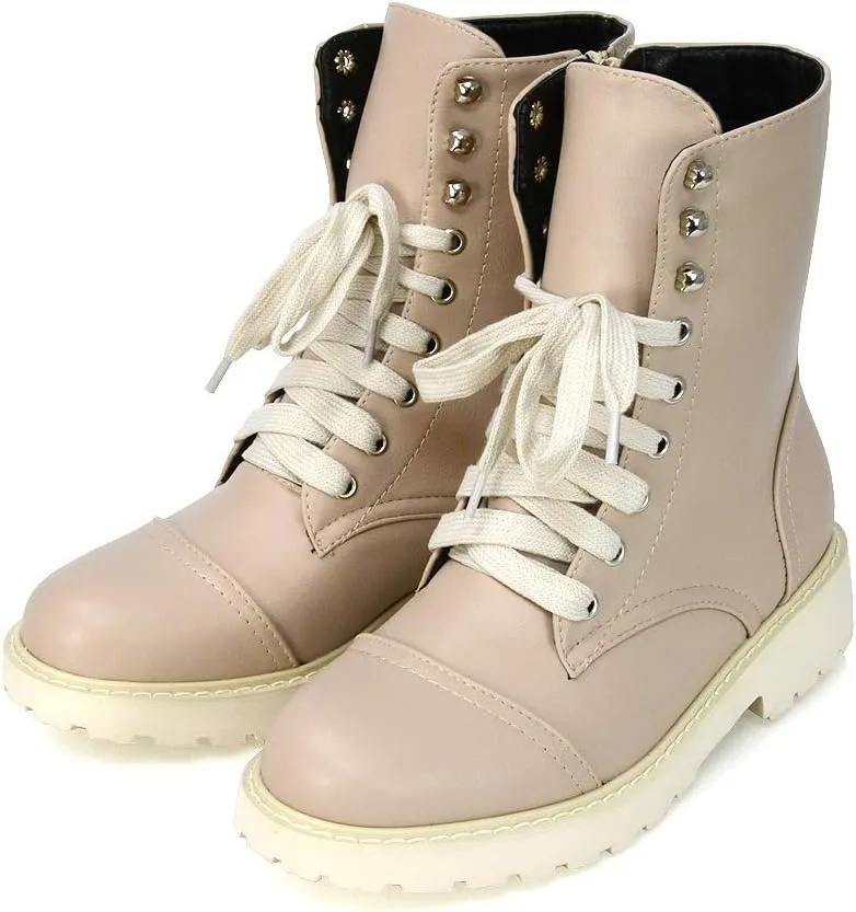 Womens Lace Up Ankle Boots Chunky Grip Sole Ladies Winter Retro Combat Goth Biker Militarty Army Shoes Booties