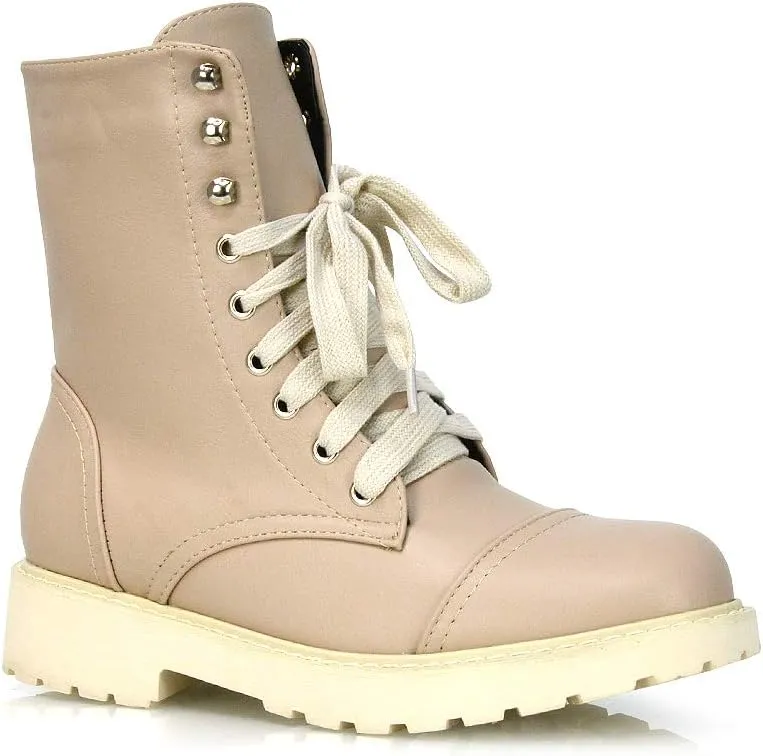 Womens Lace Up Ankle Boots Chunky Grip Sole Ladies Winter Retro Combat Goth Biker Militarty Army Shoes Booties