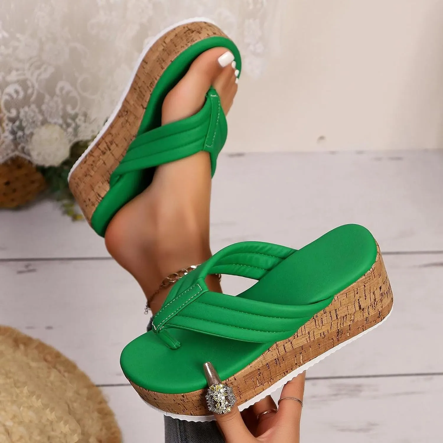 Women's Leather Clip Toe Platform Wedge Slippers Temperament Non Slip Beach Slippers Sandals for Women 2025