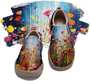 Women's Leather Shoes Slip On Flower Loafers Painted Travel Shoes Chinoiserie Art Fashion Sneaker