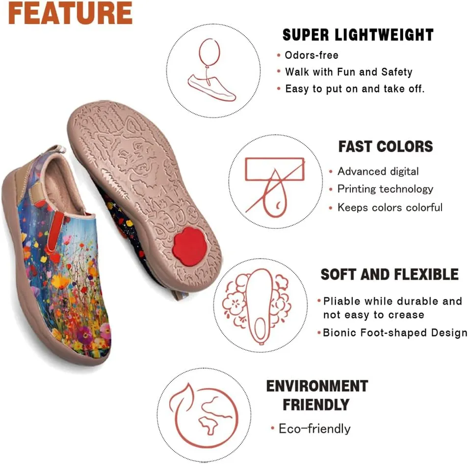 Women's Leather Shoes Slip On Flower Loafers Painted Travel Shoes Chinoiserie Art Fashion Sneaker