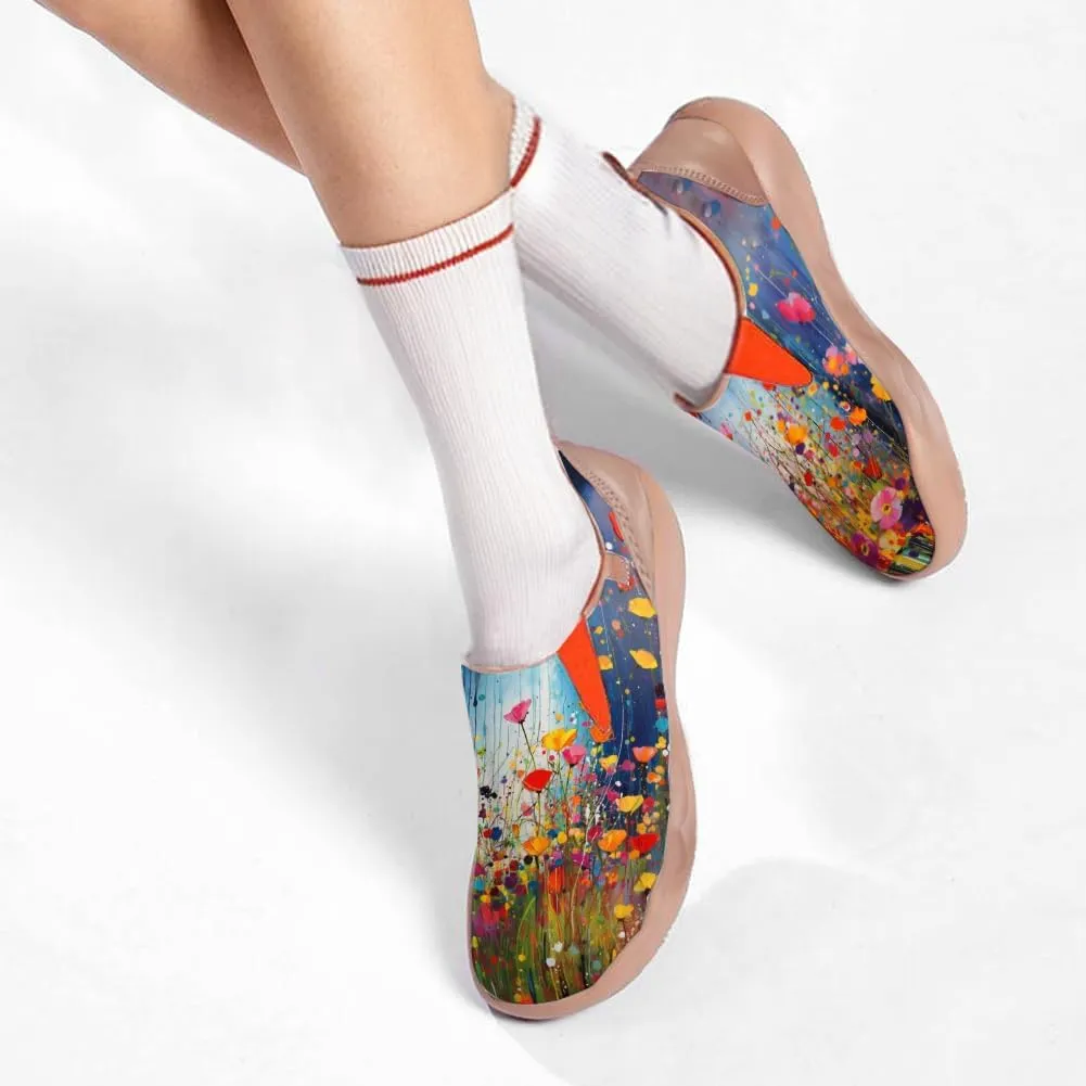 Women's Leather Shoes Slip On Flower Loafers Painted Travel Shoes Chinoiserie Art Fashion Sneaker