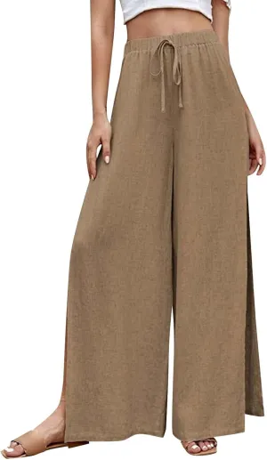 Women's Linen Pants Wide Leg Trousers Trendy Pants High Waisted Pants with Pockets Breathable Pants Plus Size