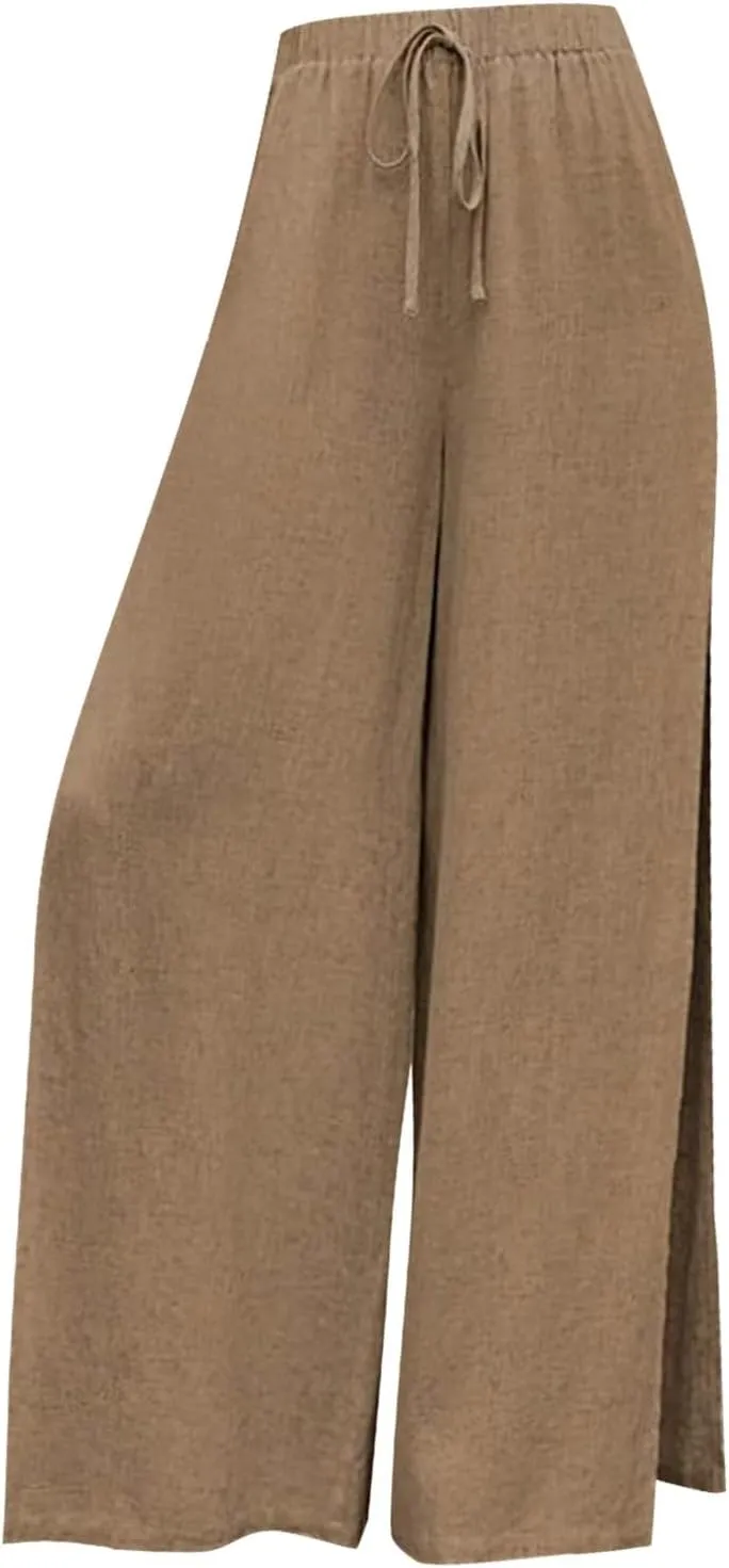 Women's Linen Pants Wide Leg Trousers Trendy Pants High Waisted Pants with Pockets Breathable Pants Plus Size