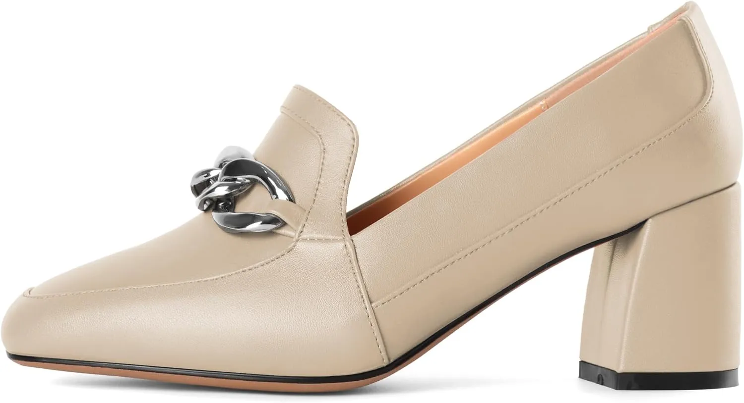 Women's Low Heel Pumps Loafers with Metal Buckle Square Toe Pumps Chunky Heeled Pump Stylish Comfortable 2.5 Inch Loafers Heels