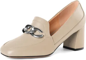 Women's Low Heel Pumps Loafers with Metal Buckle Square Toe Pumps Chunky Heeled Pump Stylish Comfortable 2.5 Inch Loafers Heels
