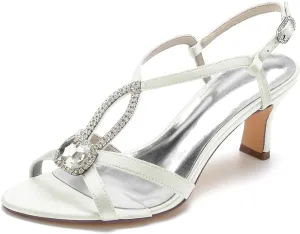 Women's Low Heels Bridal Wedding Sandals Heels Open Toe Ankle Strap Bridal Rhinestone Dress Women Shoes 6.5Cm