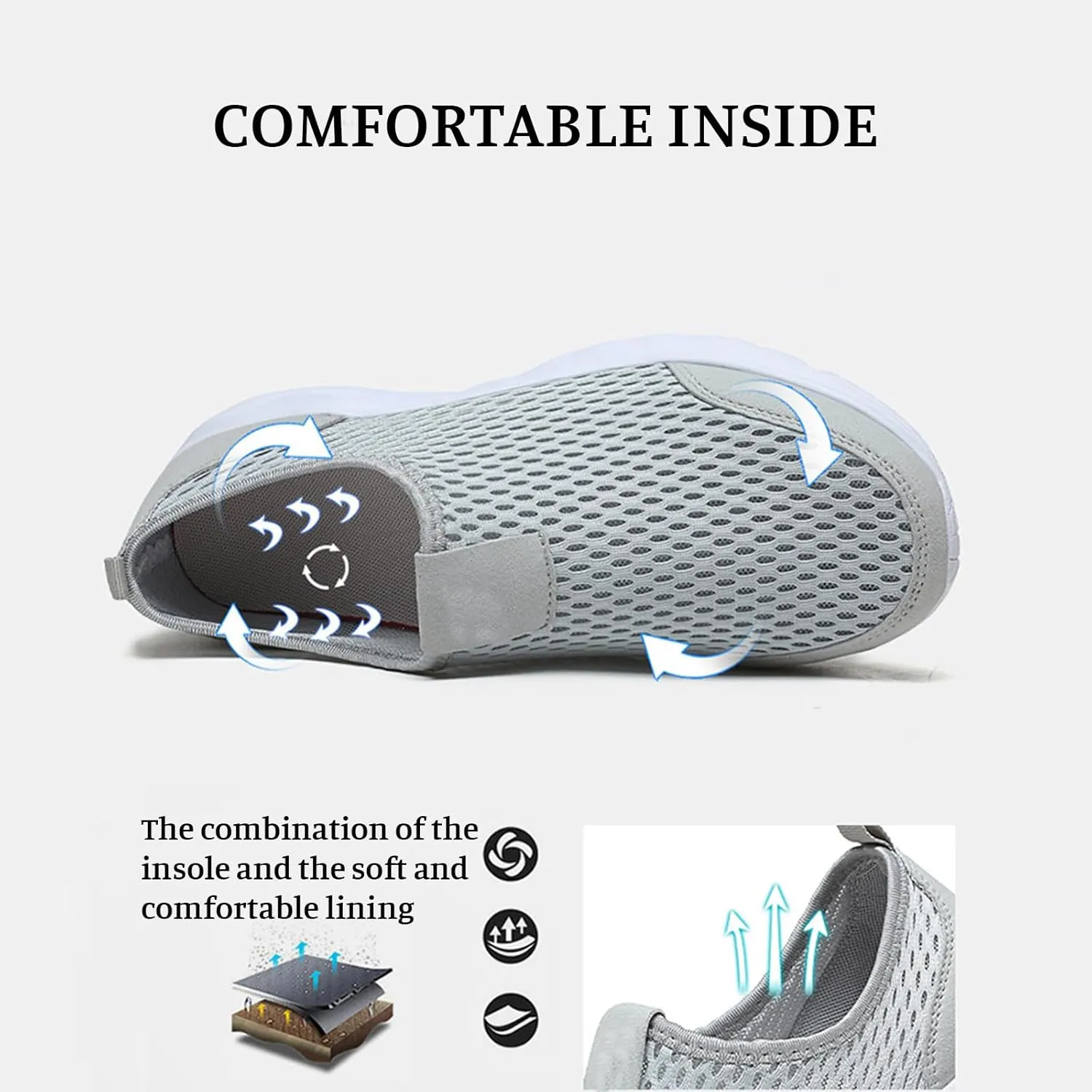 Women's Mesh Walking Sock Shoes Elastic Knit Lightweight Slip on Breathable Yoga Sneakers Casual Non Slip Low Top Tennis Shoes for Old People