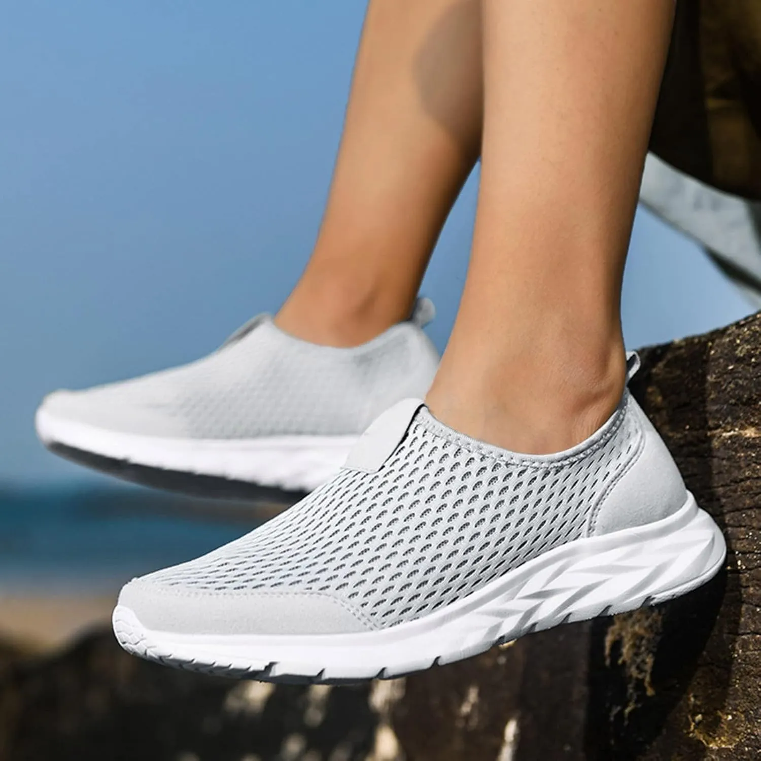 Women's Mesh Walking Sock Shoes Elastic Knit Lightweight Slip on Breathable Yoga Sneakers Casual Non Slip Low Top Tennis Shoes for Old People