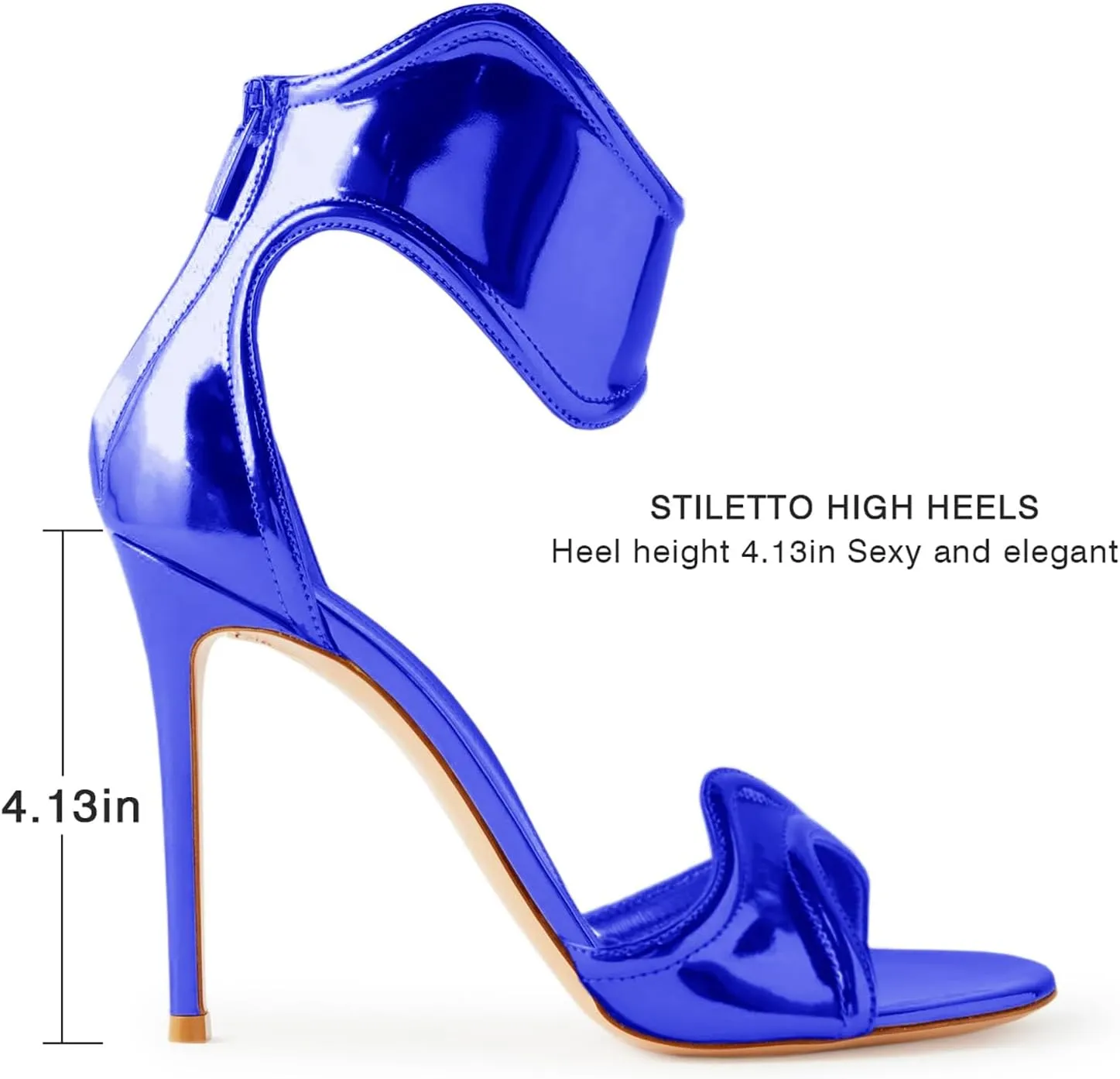 Women's Metallic Pump Open Toe Heel Sandals zipper Dressy Heels Ankle Strap Strappy Heels for Party Wedding Shoes