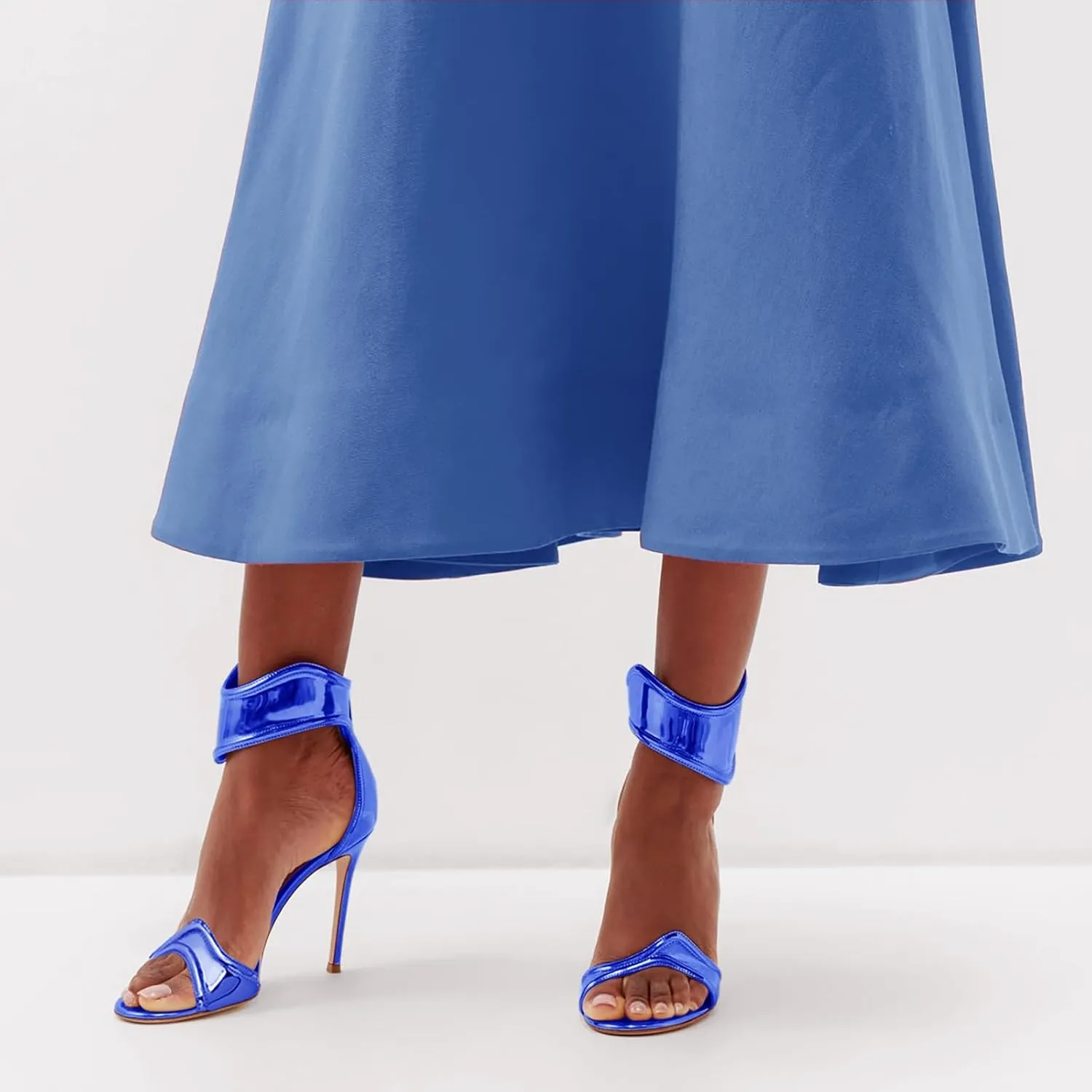 Women's Metallic Pump Open Toe Heel Sandals zipper Dressy Heels Ankle Strap Strappy Heels for Party Wedding Shoes