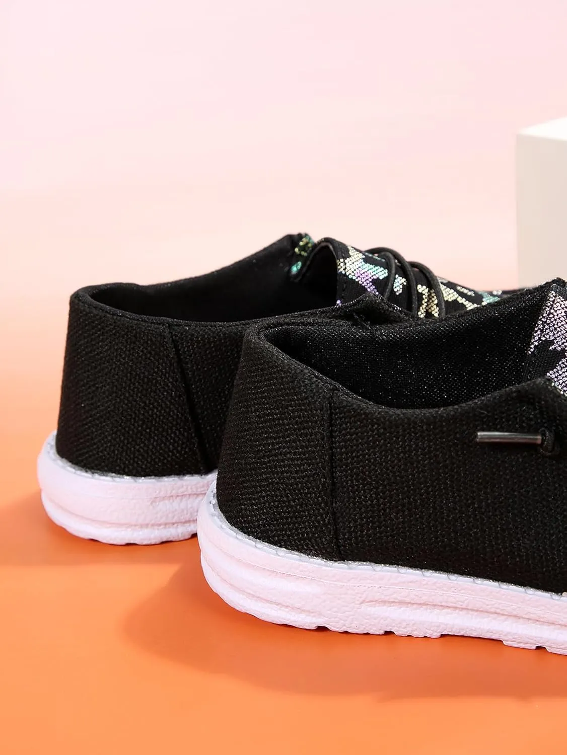 Women's Milky Cow Print Slip-On Loafers - Lightweight Comfortable Casual Shoes with Elastic Laces, Foam Outsole, Orthotic Walking Shoes for Daily Wear, US 6-10