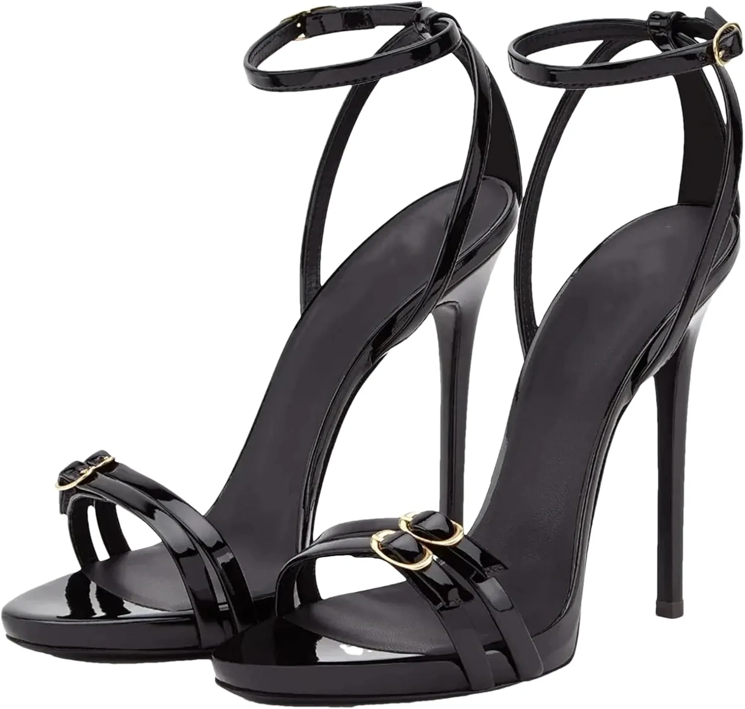 Women's Open Toe Ankle Strap Sandals, Black Stiletto Party Heels