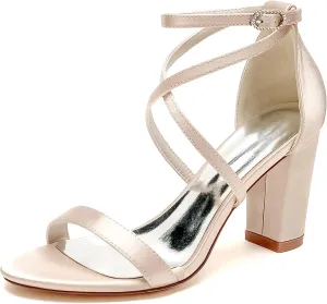 Womens Open Toe Crisscross Ankle Strap High Shoes Wedding Party Dress Shoes Heel Bridal Sandals