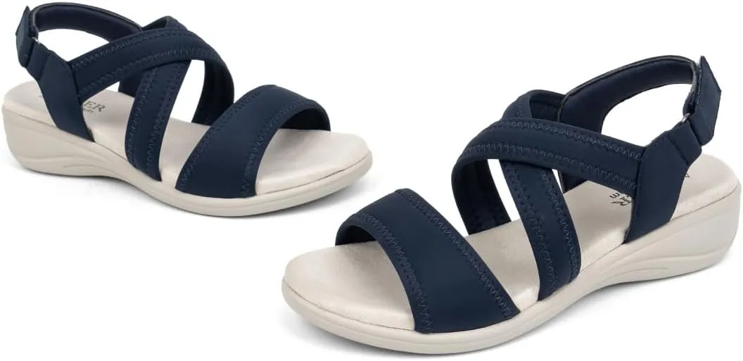 Women's Orthopedic Sandals Low Wedge Comfortable Walking Orthotic Arch Support Casual Sandals with Memory Foam