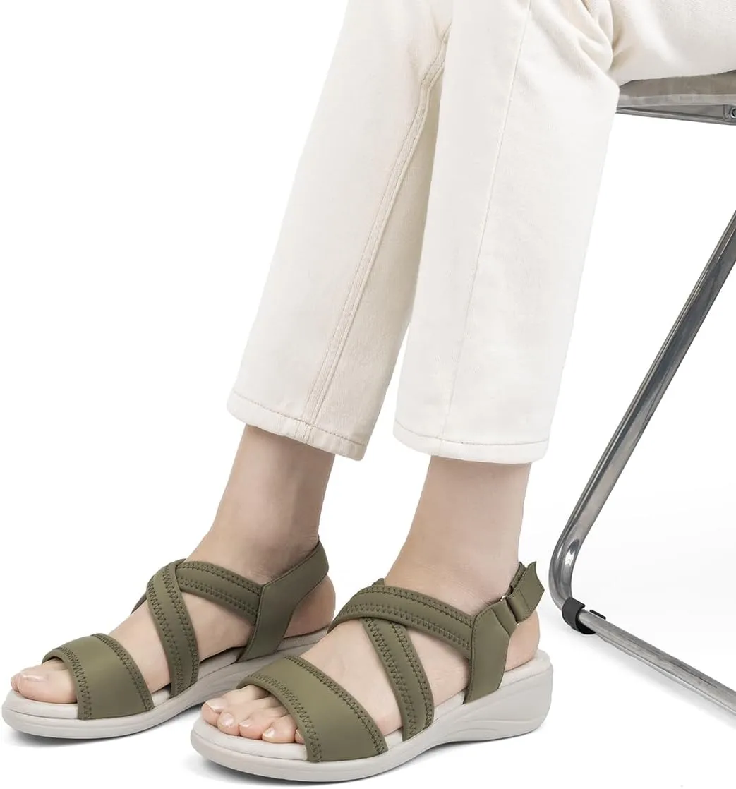 Women's Orthopedic Sandals Low Wedge Comfortable Walking Orthotic Arch Support Casual Sandals with Memory Foam