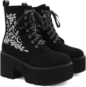 Womens Platform Boots Round Toe Chunky Ankle Boots Punk Boots Lace Up&Zipper Combat Boots