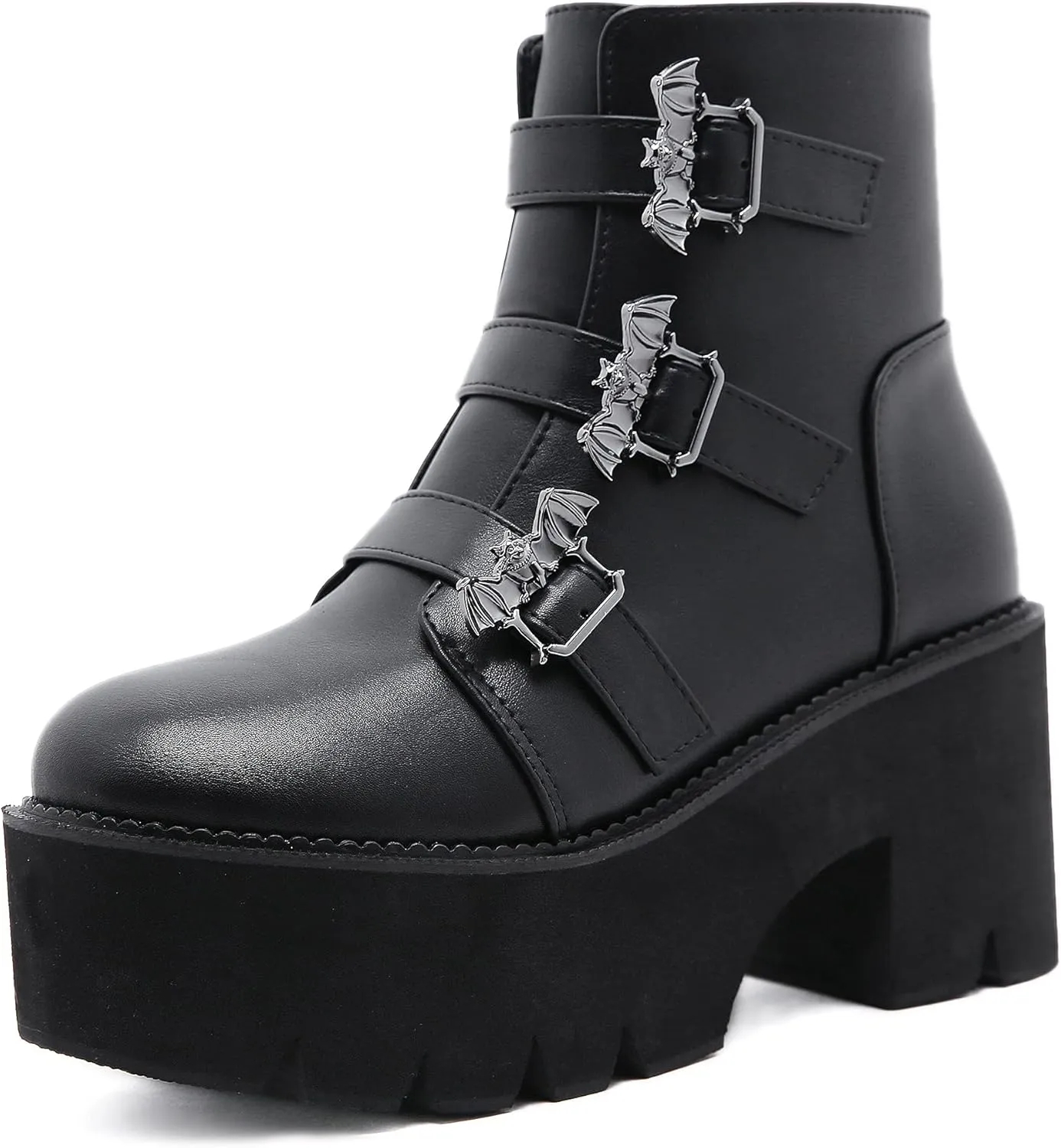Womens Platform Boots Round Toe Chunky Ankle Boots Punk Boots Lace Up&Zipper Combat Boots