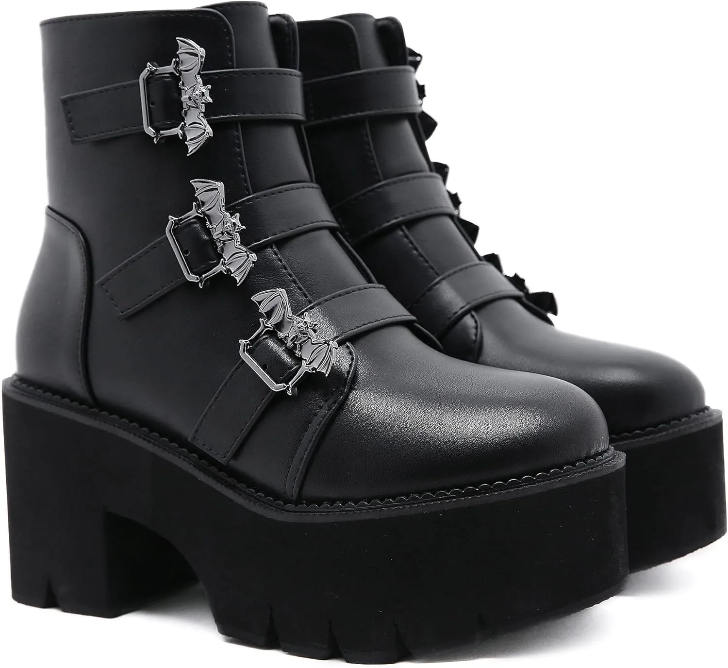 Womens Platform Boots Round Toe Chunky Ankle Boots Punk Boots Lace Up&Zipper Combat Boots