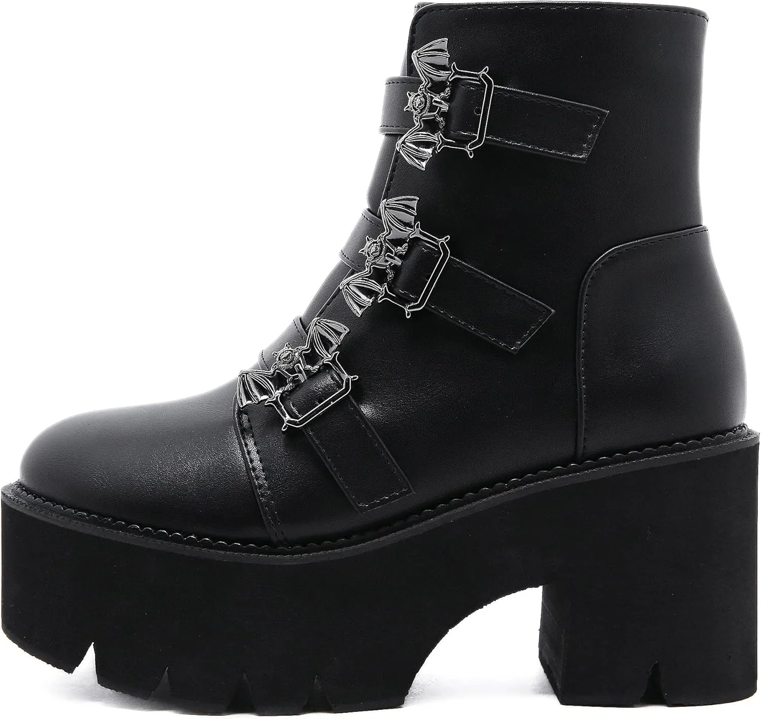 Womens Platform Boots Round Toe Chunky Ankle Boots Punk Boots Lace Up&Zipper Combat Boots