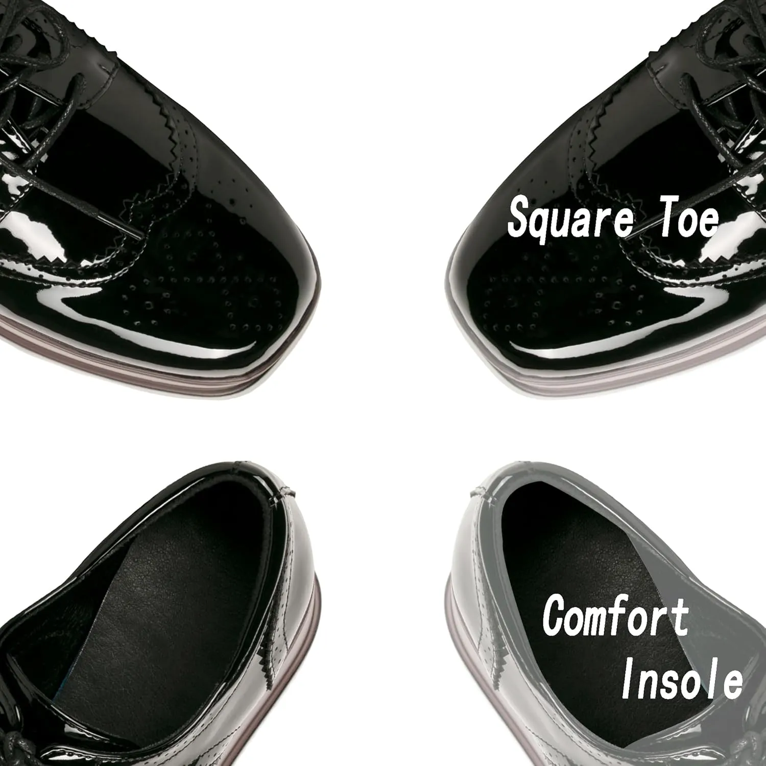 Women's Platform Oxford Shoes Classic Chunky Patent Leather PU Square Toe Wedges Casual Lace Up Sneakers