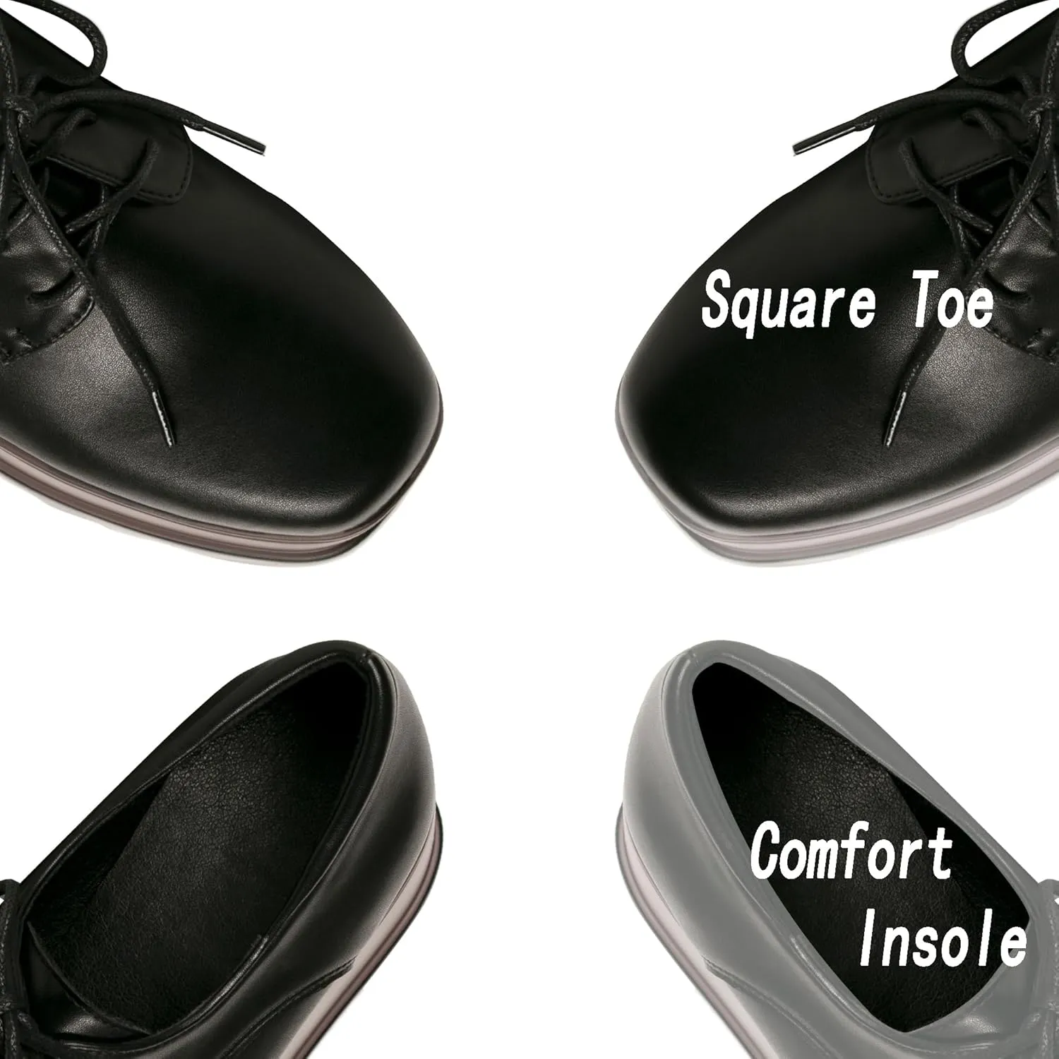 Women's Platform Oxford Shoes Classic Chunky Patent Leather PU Square Toe Wedges Casual Lace Up Sneakers