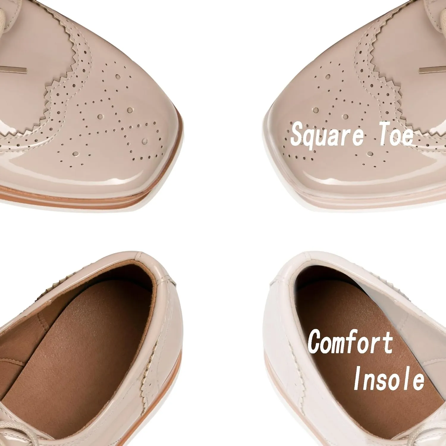 Women's Platform Oxford Shoes Classic Chunky Patent Leather PU Square Toe Wedges Casual Lace Up Sneakers